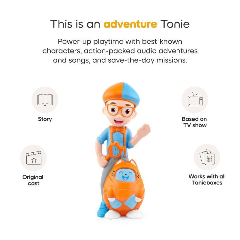 slide 5 of 7, tonies Blippi Tonie Figurine: Speaks Phrases & Digital Music Player, Promotes Creative Thinking & Language Skills, 1 ct