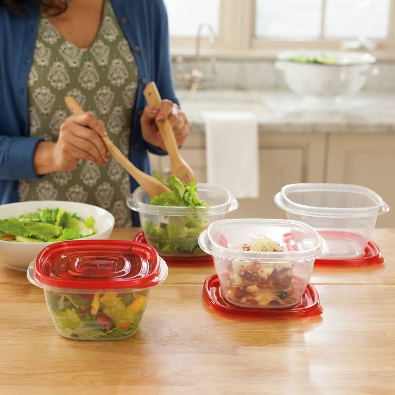 slide 2 of 9, Rubbermaid 4pk 5.2c TakeAlongs Deep Square Food Storage Containers Ruby Red: Plastic Containers with Lids, Dishwasher-Safe, 4 ct