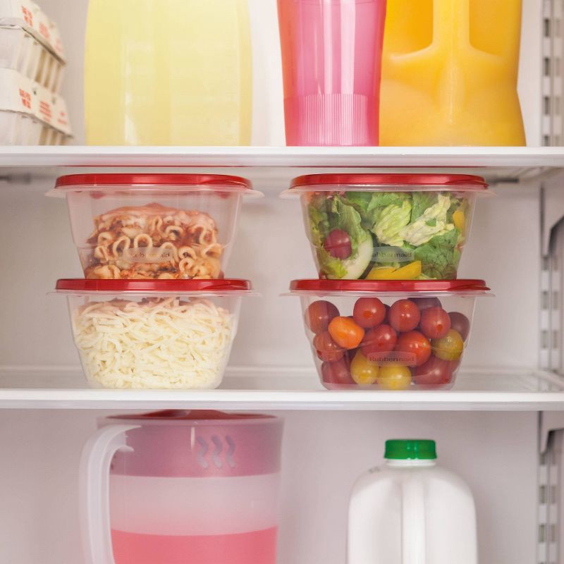 slide 3 of 9, Rubbermaid 4pk 5.2c TakeAlongs Deep Square Food Storage Containers Ruby Red: Plastic Containers with Lids, Dishwasher-Safe, 4 ct