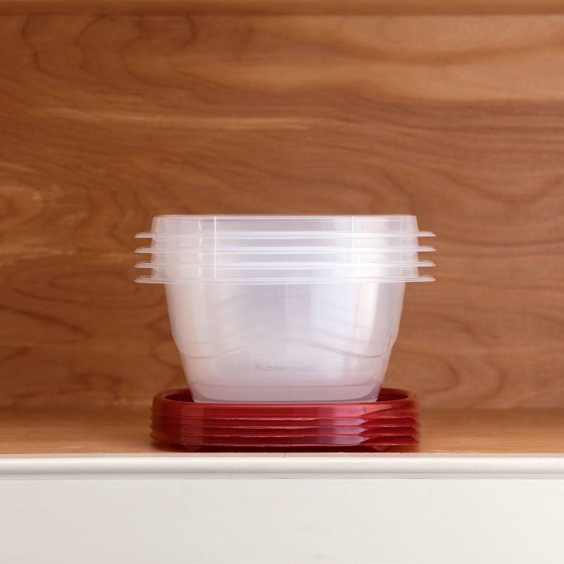 slide 4 of 9, Rubbermaid 4pk 5.2c TakeAlongs Deep Square Food Storage Containers Ruby Red: Plastic Containers with Lids, Dishwasher-Safe, 4 ct