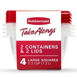 Rubbermaid 4pk 5.2c TakeAlongs Deep Square Food Storage Containers Ruby Red: Plastic Containers with Lids, Dishwasher-Safe