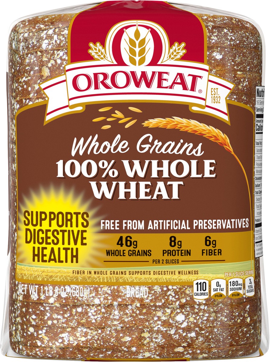 slide 4 of 7, Oroweat Whole Wheat Bread, 24 oz, Wheat Bread, Bag, 24 oz