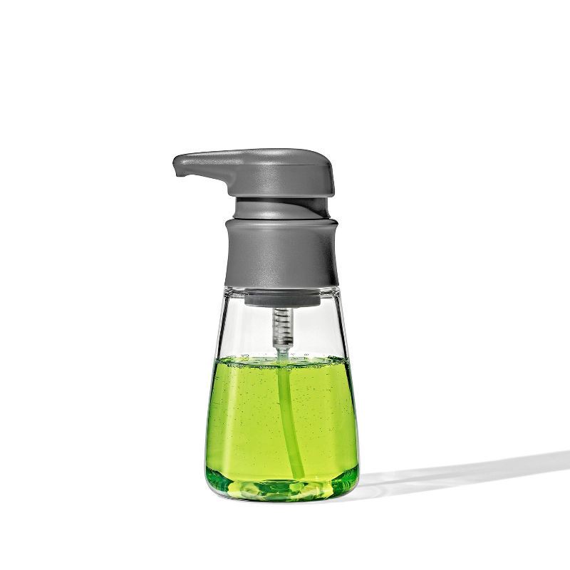 slide 2 of 7, OXO 10oz Soap Dispenser Gray: Kitchen & Bathroom Hand Dish Soap Pump, Plastic, 6.63" Height, 2.88" Width, 10 oz