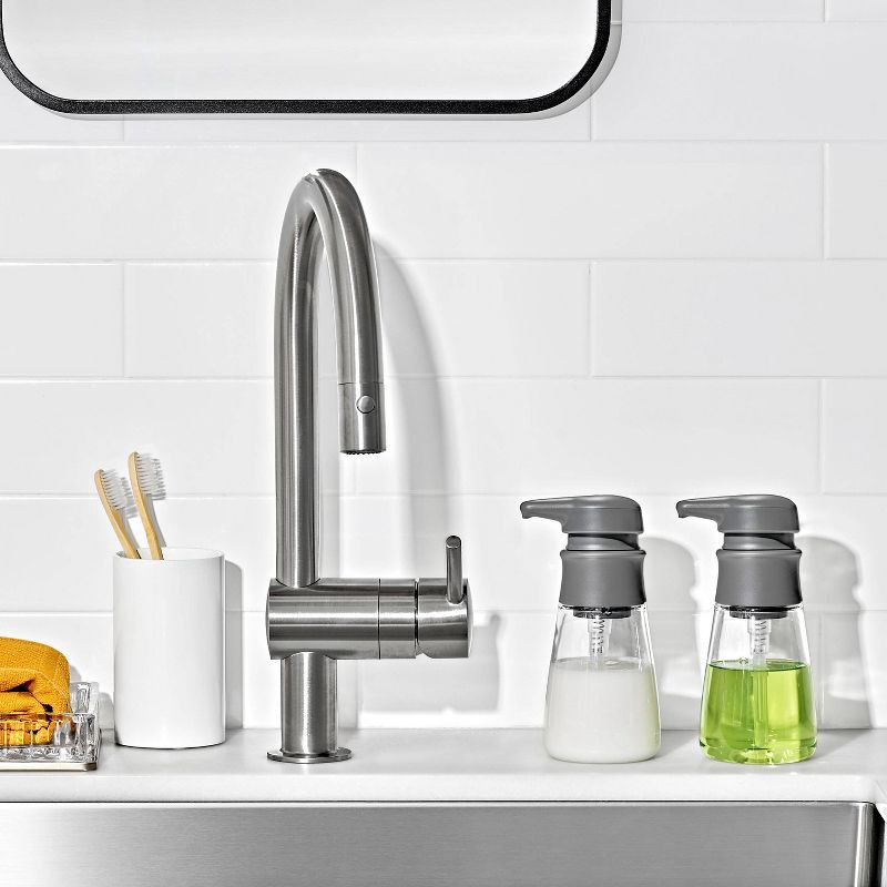 slide 7 of 7, OXO 10oz Soap Dispenser Gray: Kitchen & Bathroom Hand Dish Soap Pump, Plastic, 6.63" Height, 2.88" Width, 10 oz