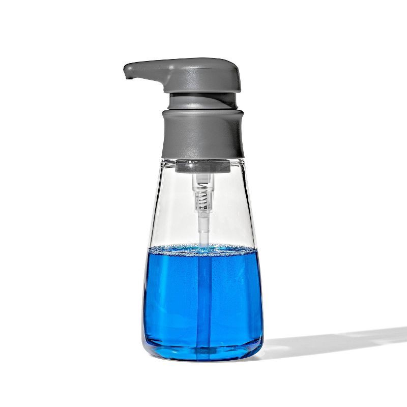 slide 4 of 6, OXO 15oz Soap Dispenser Gray: Kitchen & Hand Soap Pump, Plastic, Compatible with Gel & Dish Soaps, 7.75" Height, 15 oz