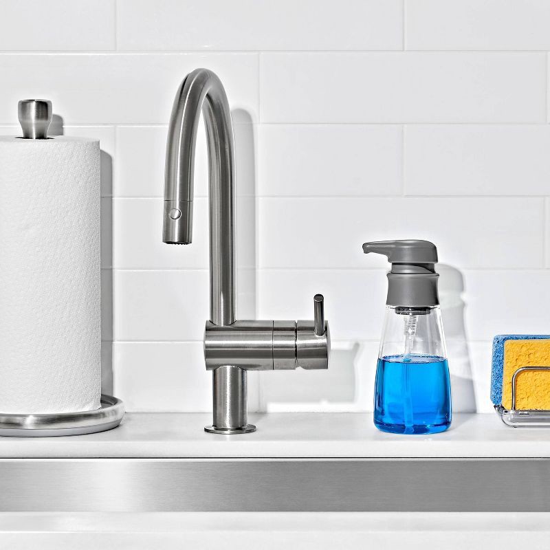 slide 6 of 6, OXO 15oz Soap Dispenser Gray: Kitchen & Hand Soap Pump, Plastic, Compatible with Gel & Dish Soaps, 7.75" Height, 15 oz