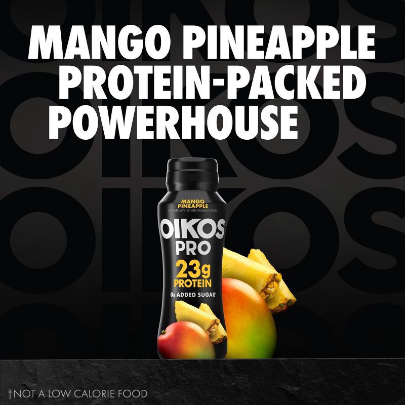 slide 3 of 12, Oikos Pro Fat Free Mango Pineapple Cultured Dairy Drink - 23g Protein 7 fl oz, 23 gram, 7 fl oz