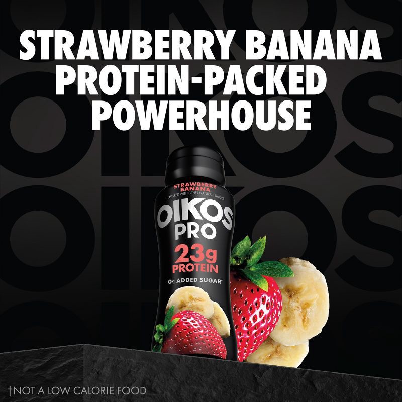 slide 3 of 12, Oikos Pro Fat Free Strawberry Banana Cultured Dairy Drink - 23g Protein 7 fl oz, 23 gram, 7 fl oz