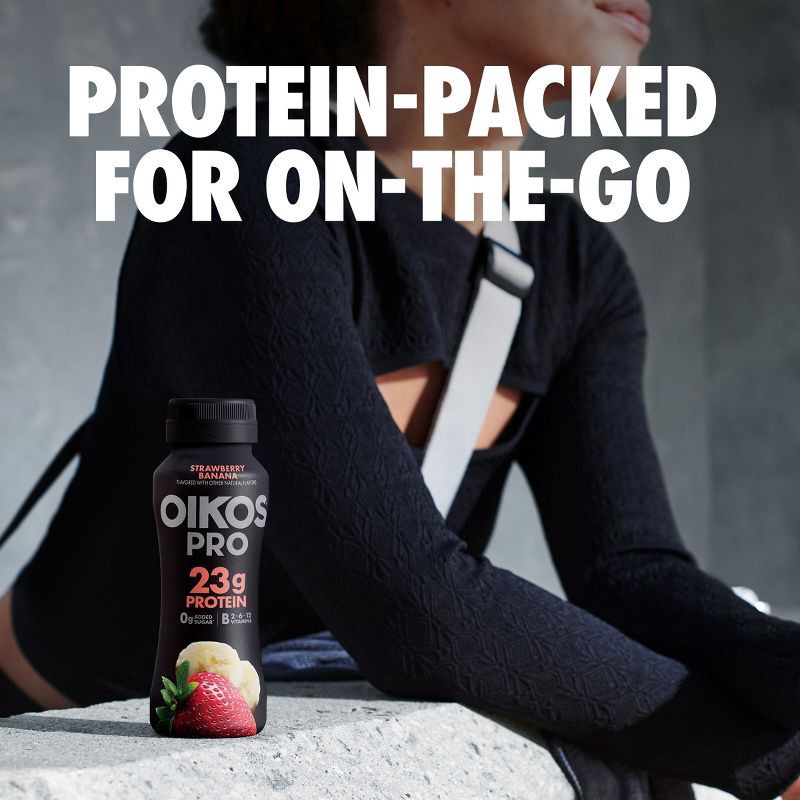 slide 6 of 12, Oikos Pro Fat Free Strawberry Banana Cultured Dairy Drink - 23g Protein 7 fl oz, 23 gram, 7 fl oz