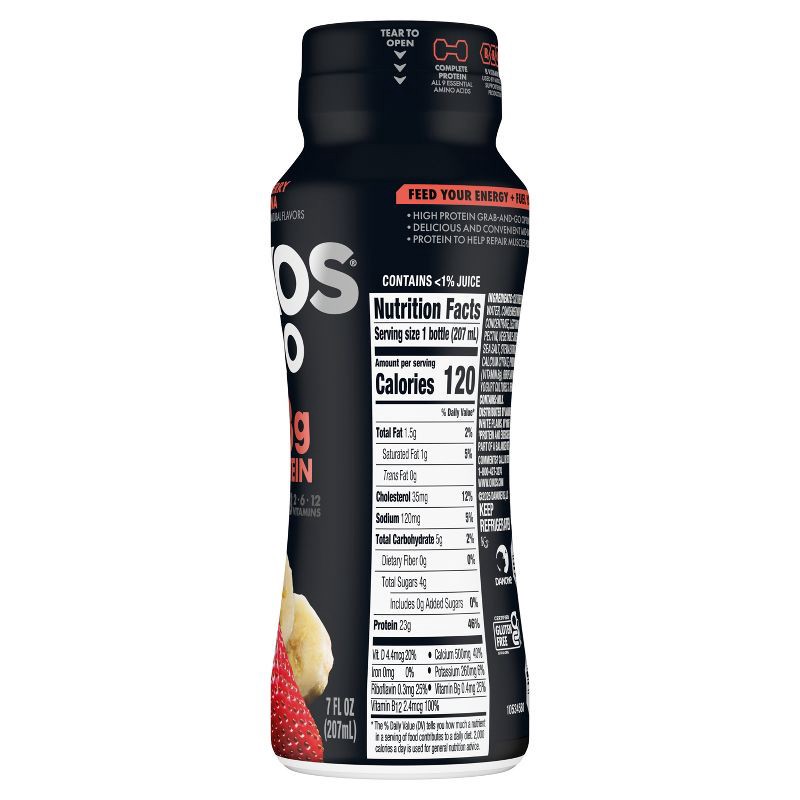 slide 10 of 12, Oikos Pro Fat Free Strawberry Banana Cultured Dairy Drink - 23g Protein 7 fl oz, 23 gram, 7 fl oz