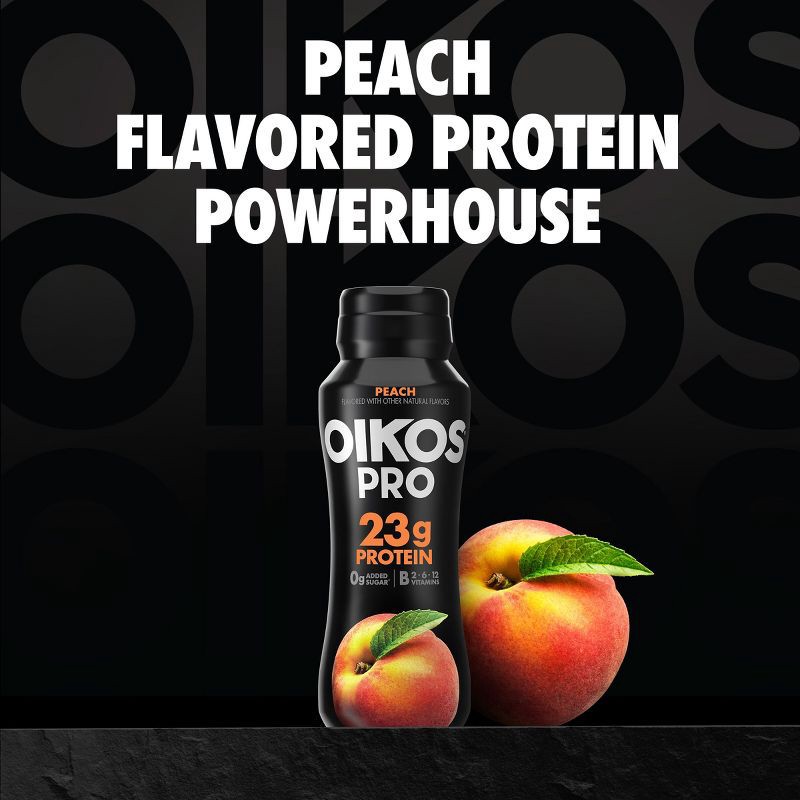 slide 3 of 12, Oikos Pro Fat Free Peach Cultured Dairy Drink - 23 Protein 7 fl oz, 7 fl oz
