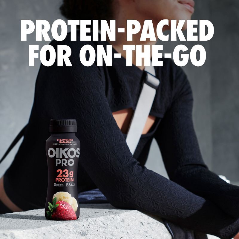 slide 6 of 12, Oikos Pro Fat Free Peach Cultured Dairy Drink - 23 Protein 7 fl oz, 7 fl oz