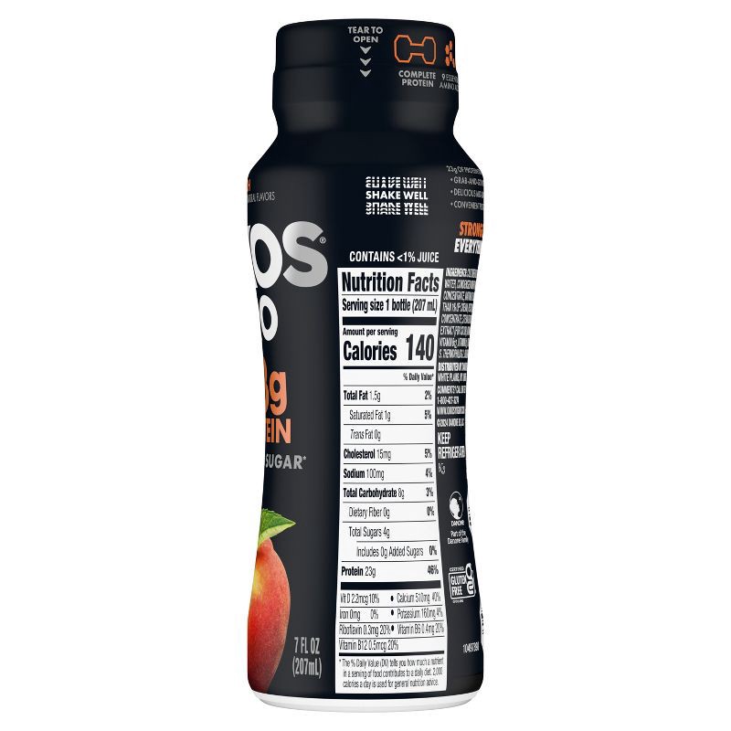 slide 10 of 12, Oikos Pro Fat Free Peach Cultured Dairy Drink - 23 Protein 7 fl oz, 7 fl oz