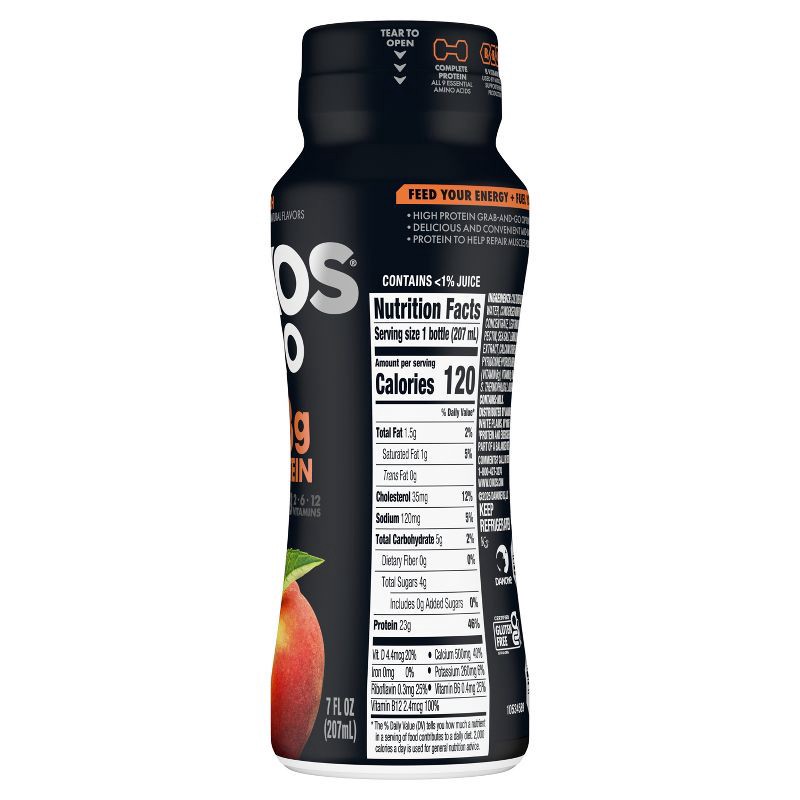 slide 10 of 12, Oikos Pro Fat Free Peach Cultured Dairy Drink - 23 Protein 7 fl oz, 7 fl oz