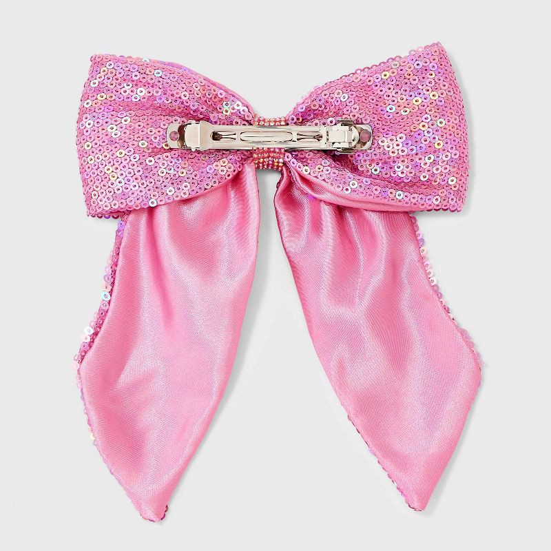 slide 3 of 4, Girls' Sequin Bow Barrette - Cat & Jack™ Pink: Solid Hair Styling Clip, 1 ct