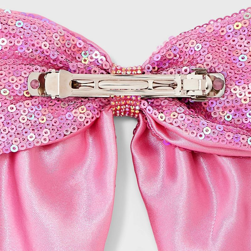 slide 4 of 4, Girls' Sequin Bow Barrette - Cat & Jack™ Pink: Solid Hair Styling Clip, 1 ct
