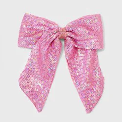 Girls&#x27; Sequin Bow Barrette - Cat &amp; Jack™ Pink: Solid Hair Styling Clip
