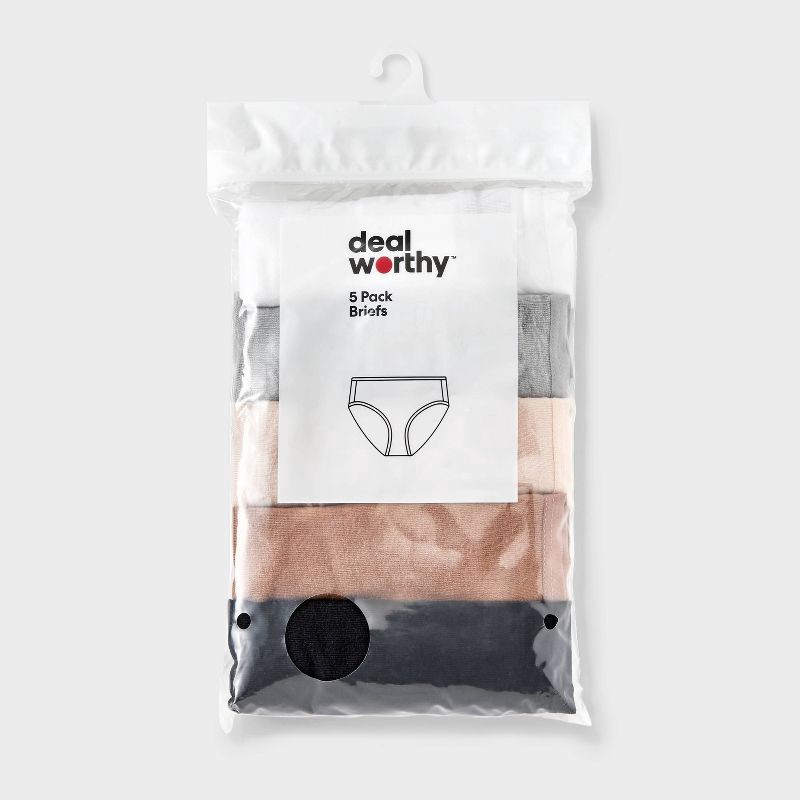 slide 2 of 3, Women's 5pk Briefs Underwear - Dealworthy™ Assorted Neutral L: Mid Rise, Pull-On, Knit Jersey, 5 ct