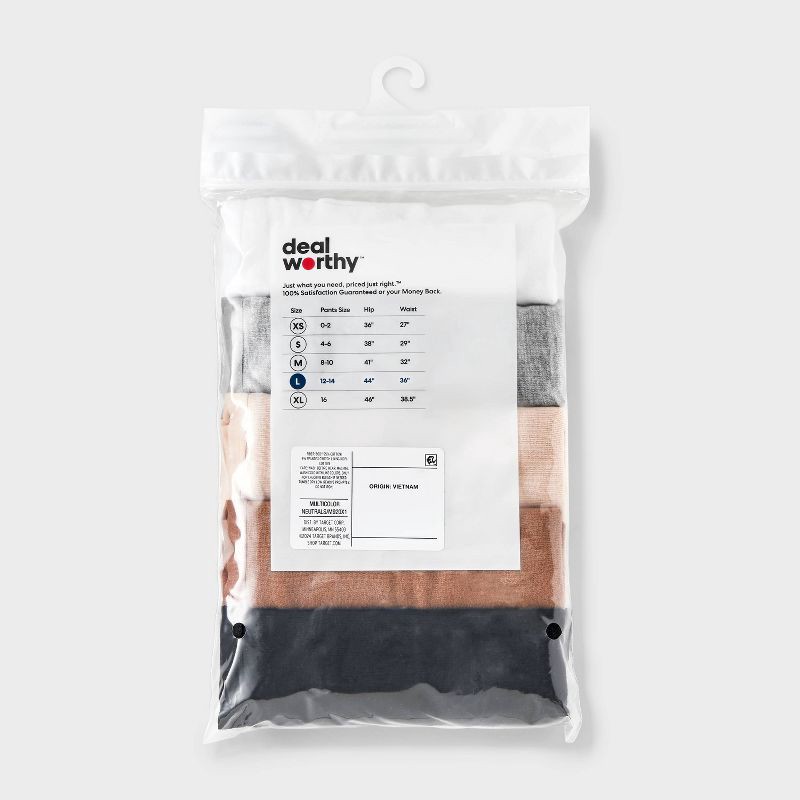 slide 3 of 3, Women's 5pk Briefs Underwear - Dealworthy™ Assorted Neutral L: Mid Rise, Pull-On, Knit Jersey, 5 ct