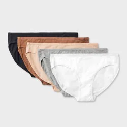 Women's 5pk Cotton Blend Bikini Underwear - Dealworthy™ Assorted Neutral XS: Mid Rise, Solid Pattern, Machine Washable
