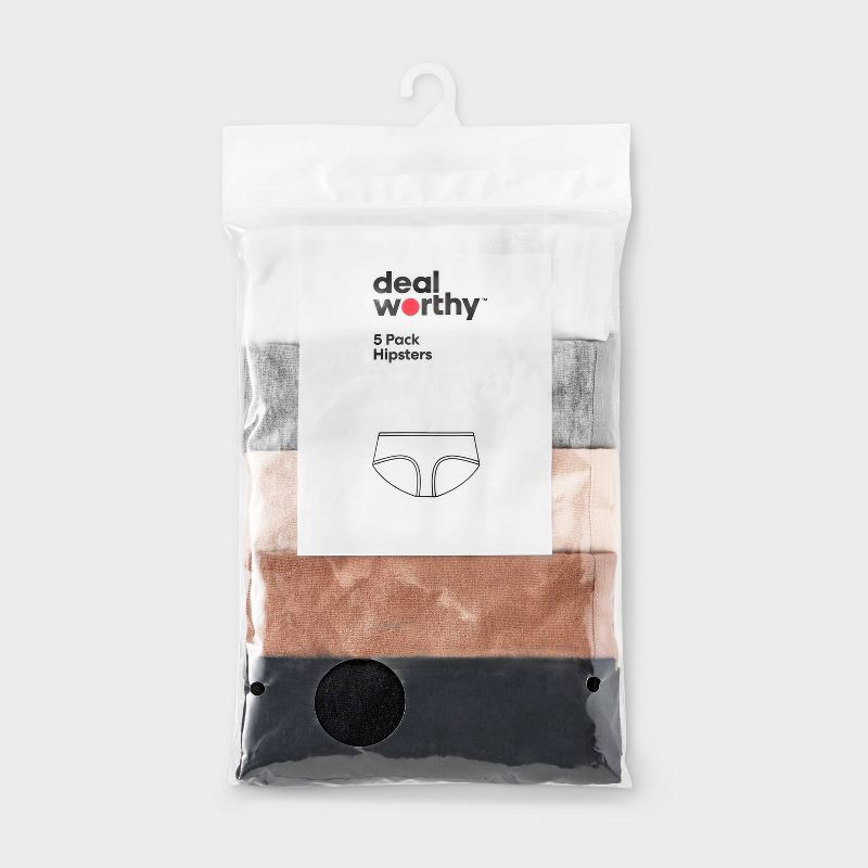 slide 2 of 3, Women's 5pk Hipster Underwear - Dealworthy™ Assorted Neutral L: Mid Rise, Solid Pattern, 5 ct