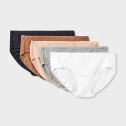 Women's 5pk Cotton Blend Hipster Underwear - Dealworthy™ Assorted Neutral XL: Mid Rise, Pull-On, Solid Pattern, Knit Jersey