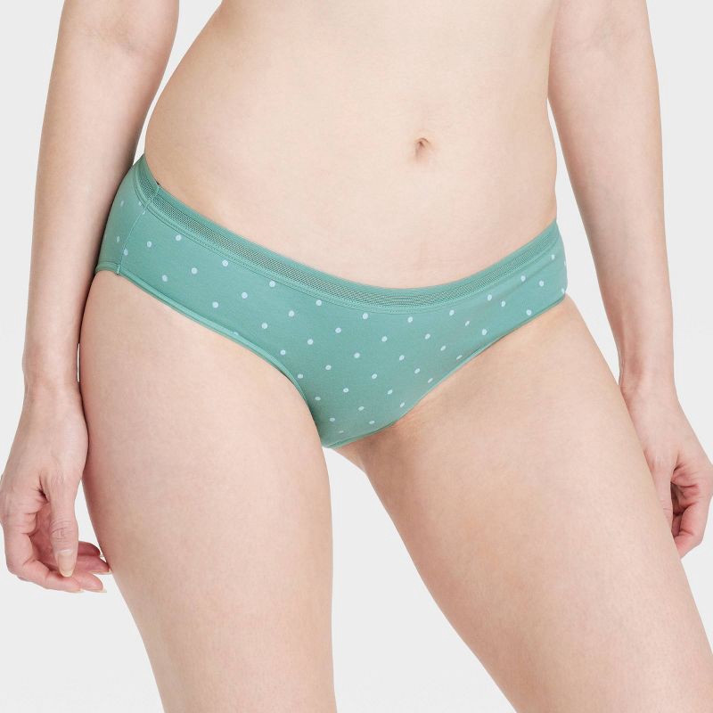 slide 2 of 5, Women's 6pk Cotton Stretch Bikini Underwear - Auden™ Assorted Color M: Mid Rise, Solid & Polka Dots, Knit Jersey, 6 ct