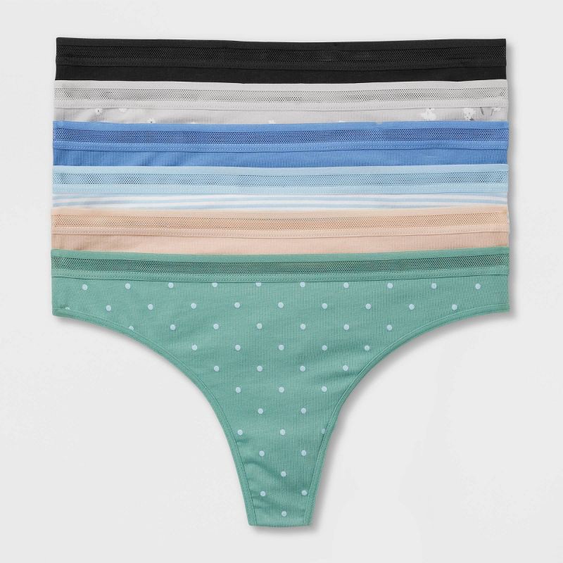 slide 1 of 5, Women's 6pk Cotton Stretch Thong Underwear - Auden™ Assorted Color XS: Low Rise, Solid & Polka Dots, Knit Jersey, Machine Washable, 6 ct
