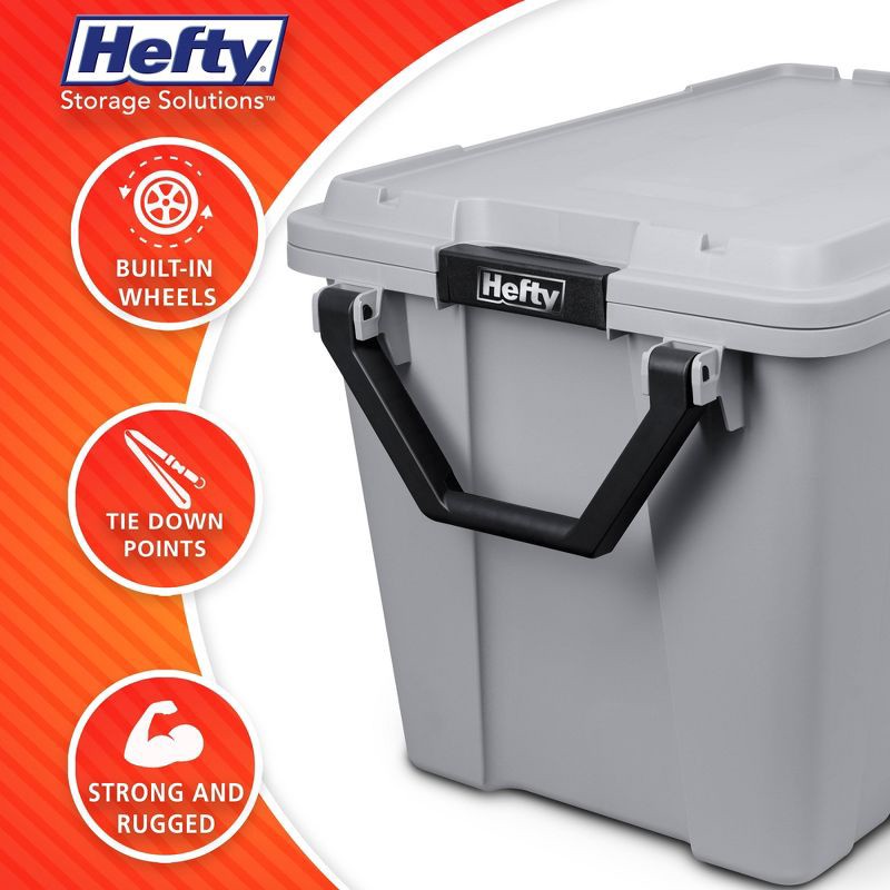 slide 7 of 13, Hefty 28gal Max Tote Wheel: Polypropylene Storage Bin with Lid, Locking Handles & Wheels, Universal Utility Tubs, Gray, 28 gal