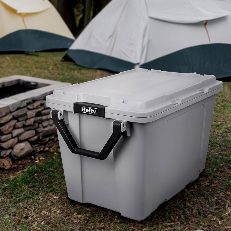 slide 9 of 13, Hefty 28gal Max Tote Wheel: Polypropylene Storage Bin with Lid, Locking Handles & Wheels, Universal Utility Tubs, Gray, 28 gal