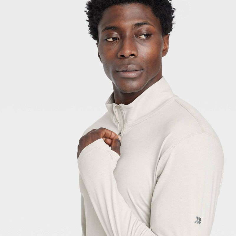 slide 3 of 3, Men's Soft Stretch ½ Zip Top - All In Motion™ Heathered Beige S, 1 ct