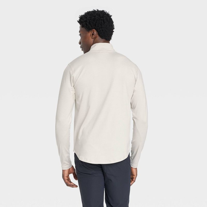 slide 2 of 3, Men's Soft Stretch ½ Zip Top - All In Motion™ Heathered Beige L: Recycled Polyester, Spandex, Moisture Wicking, UPF 50+, 1 ct