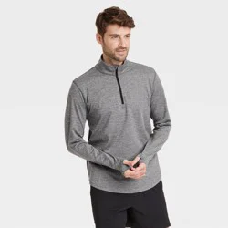 Men's Soft Stretch ½ Zip Top - All In Motion™ Heathereded Black S: Fit, Moisture Wicking, UPF 50+