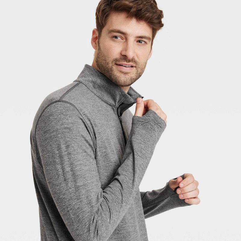 slide 3 of 3, Men's Soft Stretch ½ Zip Top - All In Motion™ Heathereded Black L: Recycled Polyester, Spandex, Moisture Wicking, UPF 50+, 1 ct