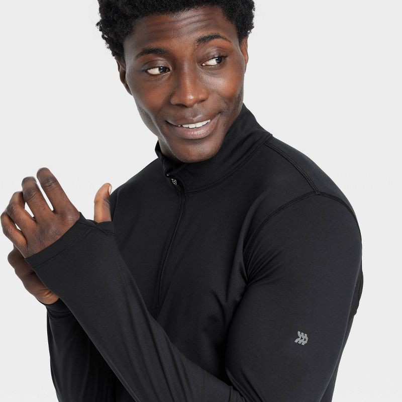 slide 3 of 3, Men's Soft Stretch ½ Zip Top - All In Motion™ Black M: Moisture Wicking, Quick Drying, UPF 50+, Long Sleeve, Collared, 1 ct