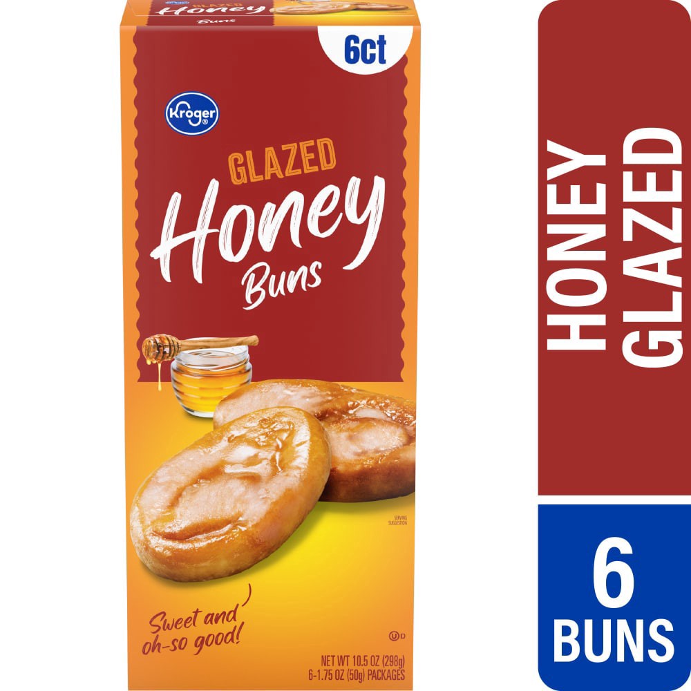 slide 1 of 4, Kroger Glazed Honey Buns, 6 ct; 1.75 oz