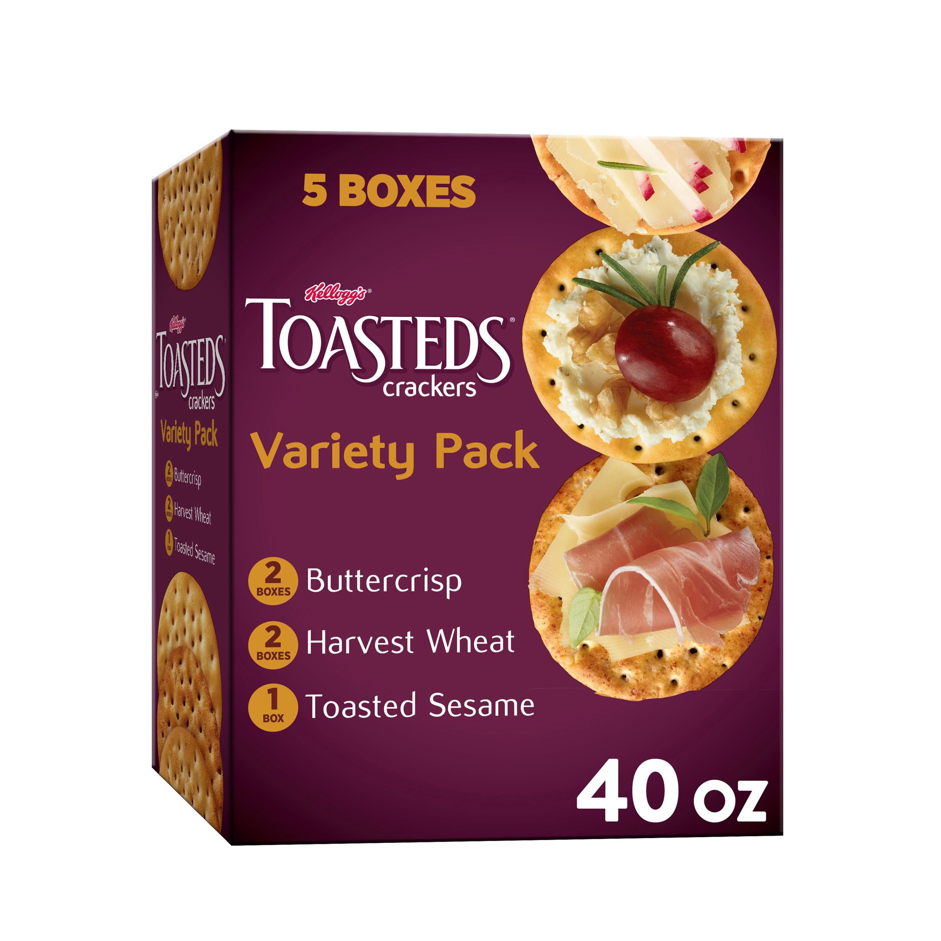 slide 1 of 10, Toasteds Kellogg's Toasteds Crackers, Variety Pack, 40 oz, 5 Count, 40 oz