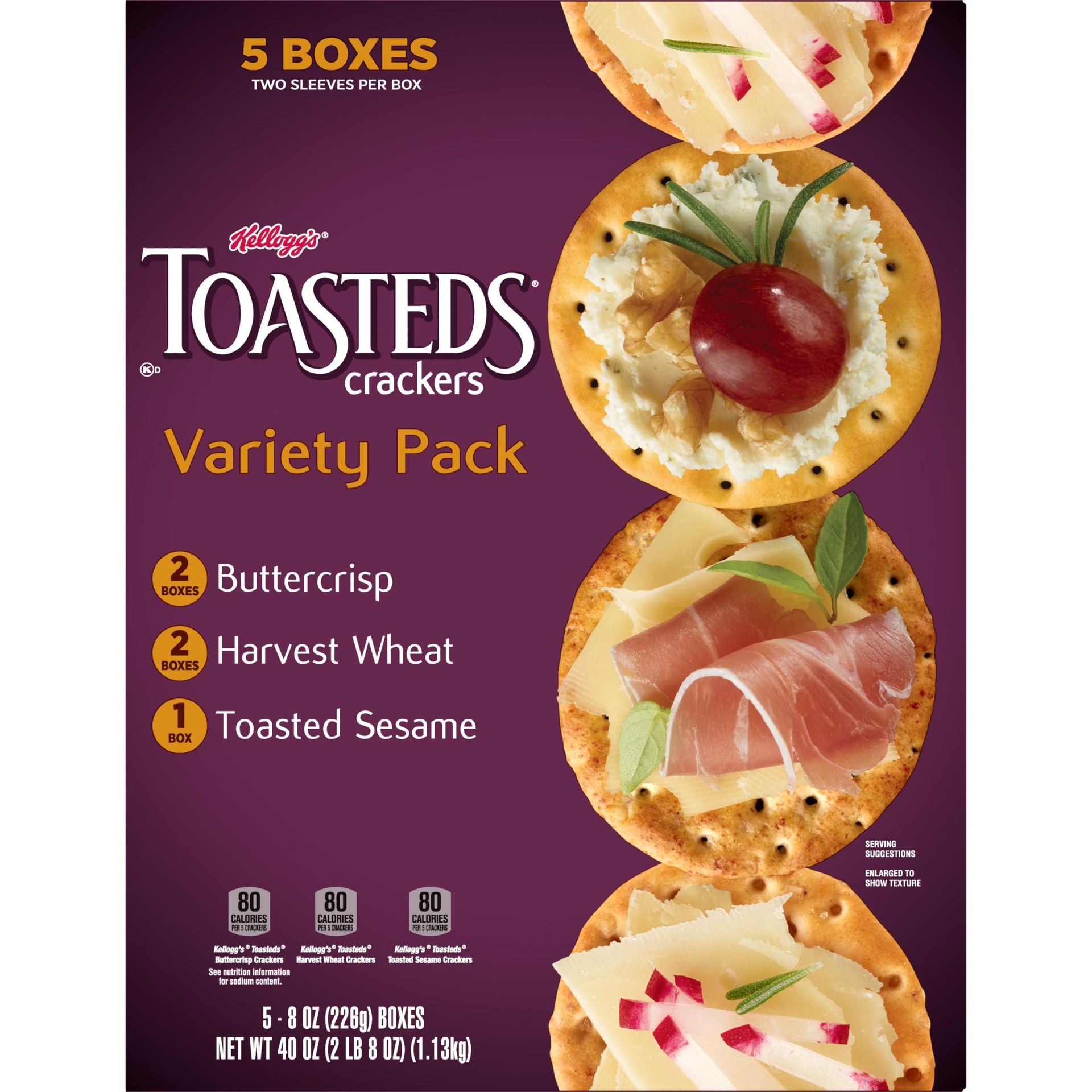 Kellogg's Toasteds Crackers, Toasted Crackers, Variety Pack 40 oz Shipt