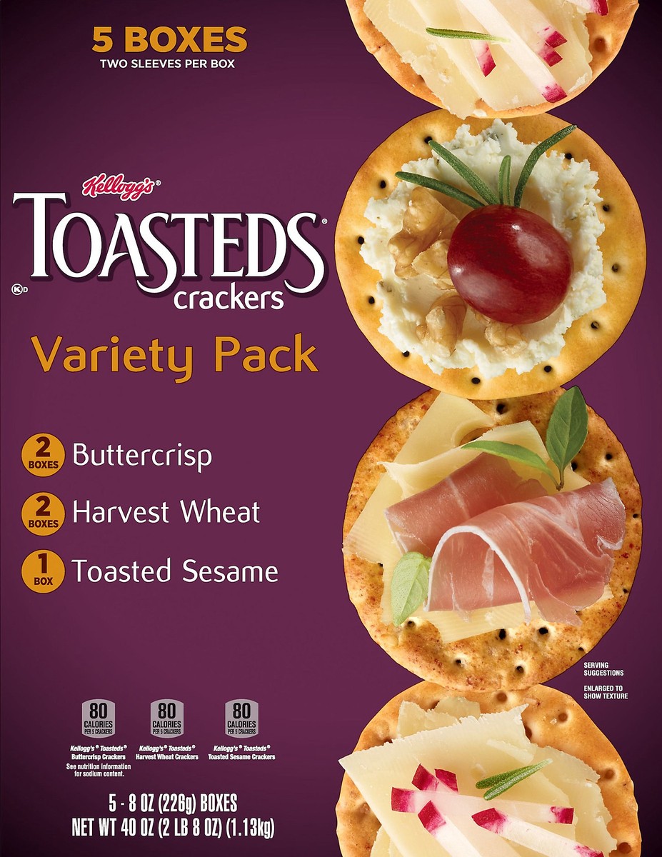slide 4 of 10, Toasteds Kellogg's Toasteds Crackers, Variety Pack, 40 oz, 5 Count, 40 oz