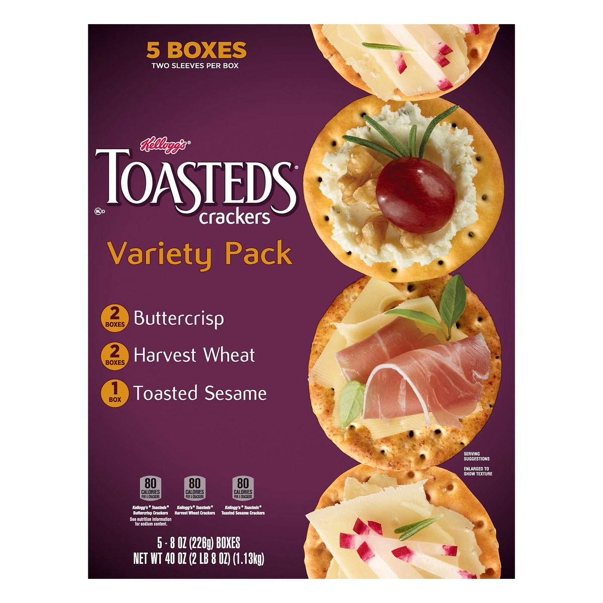 slide 9 of 10, Toasteds Kellogg's Toasteds Crackers, Variety Pack, 40 oz, 5 Count, 40 oz