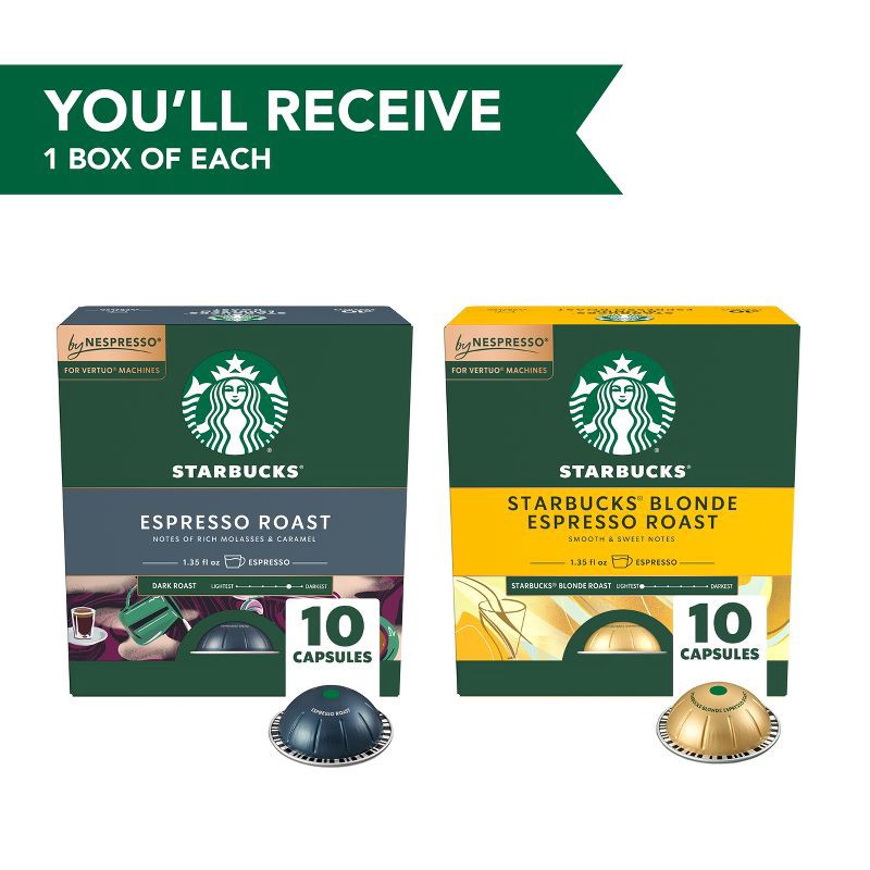 slide 4 of 10, Starbucks By Nespresso Vertuo Line Espresso and Blonde Roast Dual Pack Coffee Pods - 20ct, 20 ct
