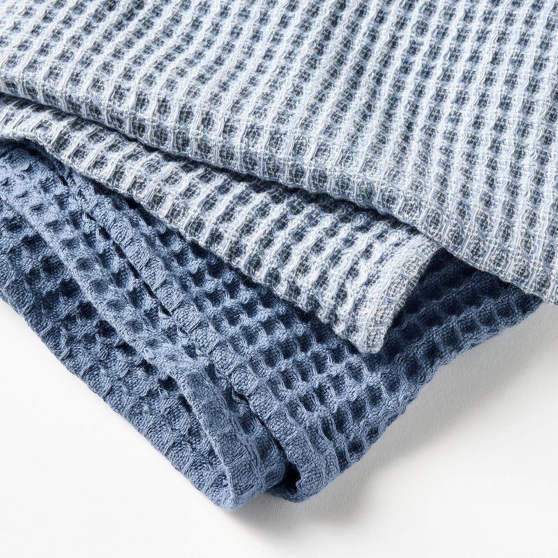 slide 3 of 3, 3pc Waffle Kitchen Towels Blue - Figmint™, 3 ct