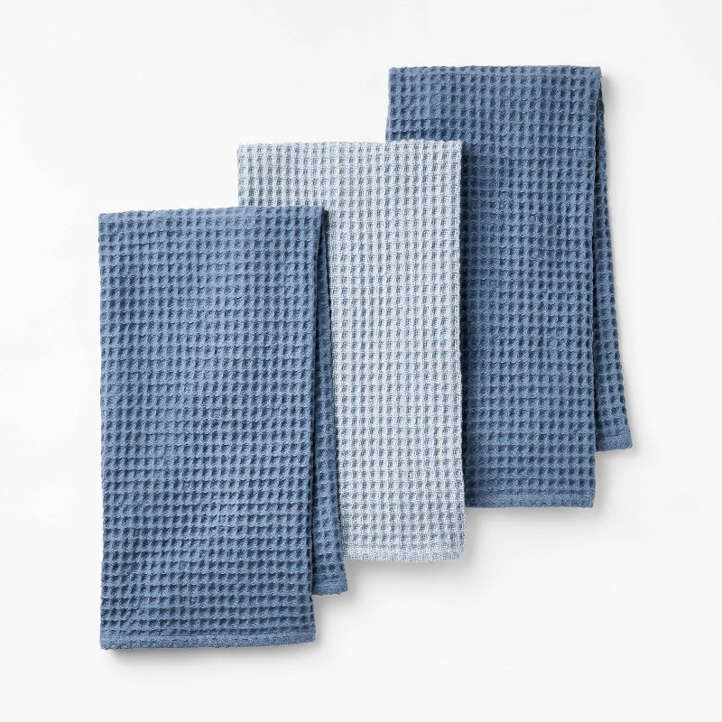 slide 1 of 3, 3pc Waffle Kitchen Towels Blue - Figmint™, 3 ct