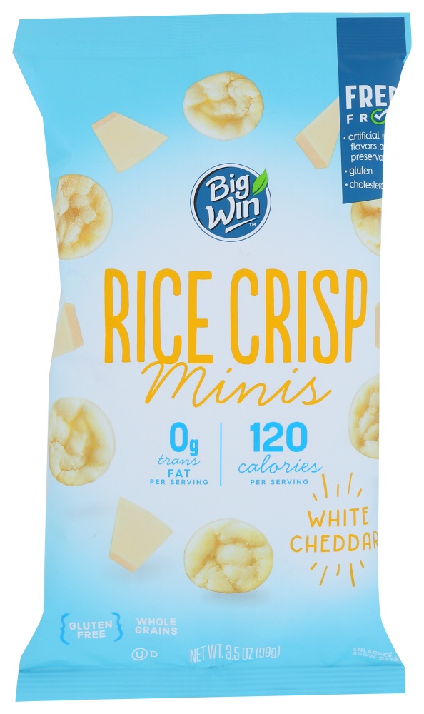 slide 1 of 4, Big Win Rice Crisp Minis, White Cheddar, 3.5 oz