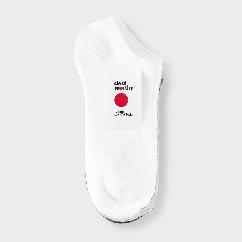 slide 2 of 3, Women's 10pk Low Cut Socks - Dealworthy™ White/Heather Gray/Black 4-10: Knit Solid Ankle Style, 10 ct