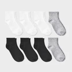Women's Ribbed 8pk Ankle Socks - Dealworthy™ White/Heather Gray/Black 4-10: Lightweight Knit, Rib Cuffs