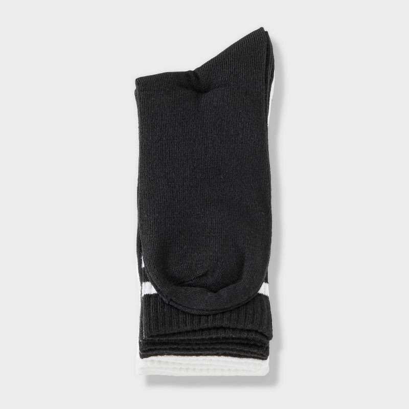 slide 3 of 3, Women's Striped Ribbed 5pk Crew Socks - Dealworthy™ Black/White 4-10: Recycled Polyester, Lightweight Knit, 5 ct