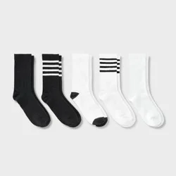 Women's Striped Ribbed 5pk Crew Socks - Dealworthy™ Black/White 4-10: Recycled Polyester, Lightweight Knit