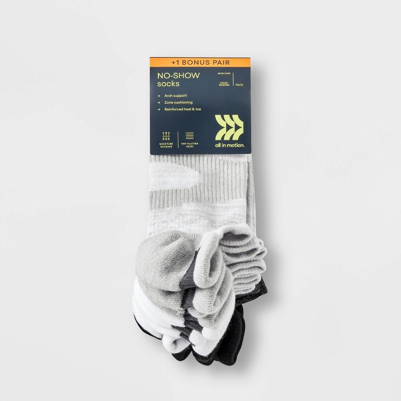 slide 3 of 3, Women's 6+1 Bonus Pack Active Accents Tab No Show Socks - All In Motion™ Black/Gray 4-10, 1 ct