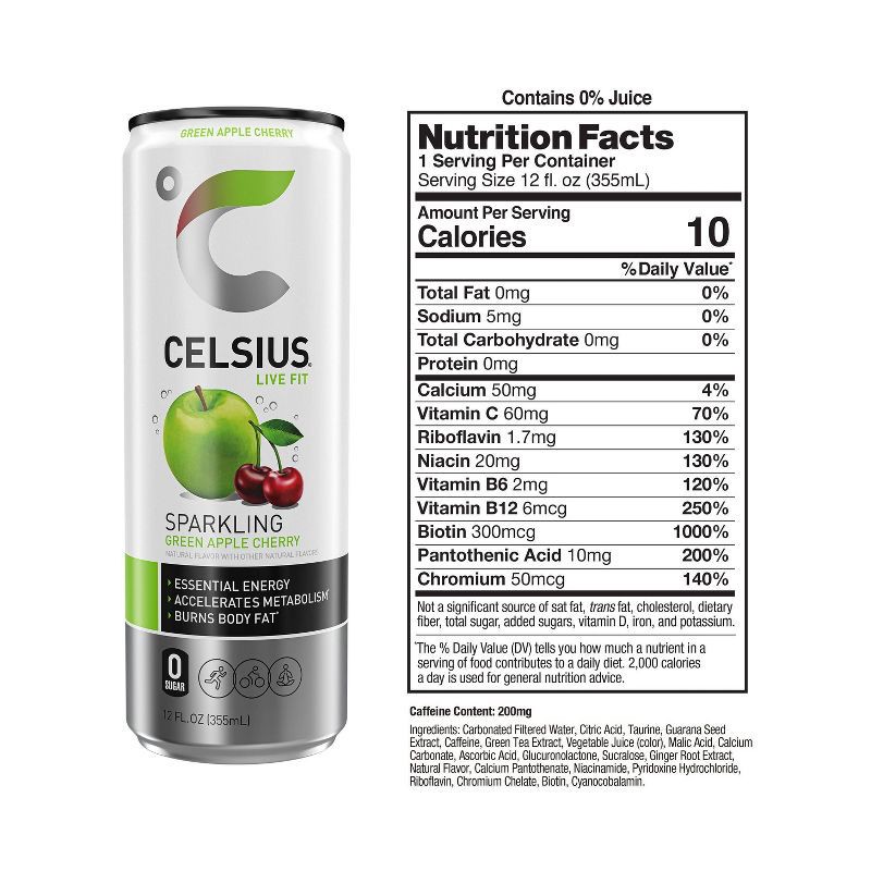 slide 3 of 5, CELSIUS Sparkling Green Apple Cherry Functional Energy Drink - 12 fl oz Can, 12 fl oz